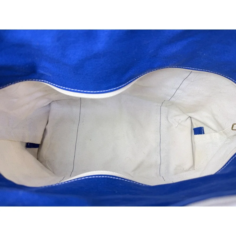 LLBean Boat and Tote Bag Blue White Canvas Zippered‎ Personalized Spunky